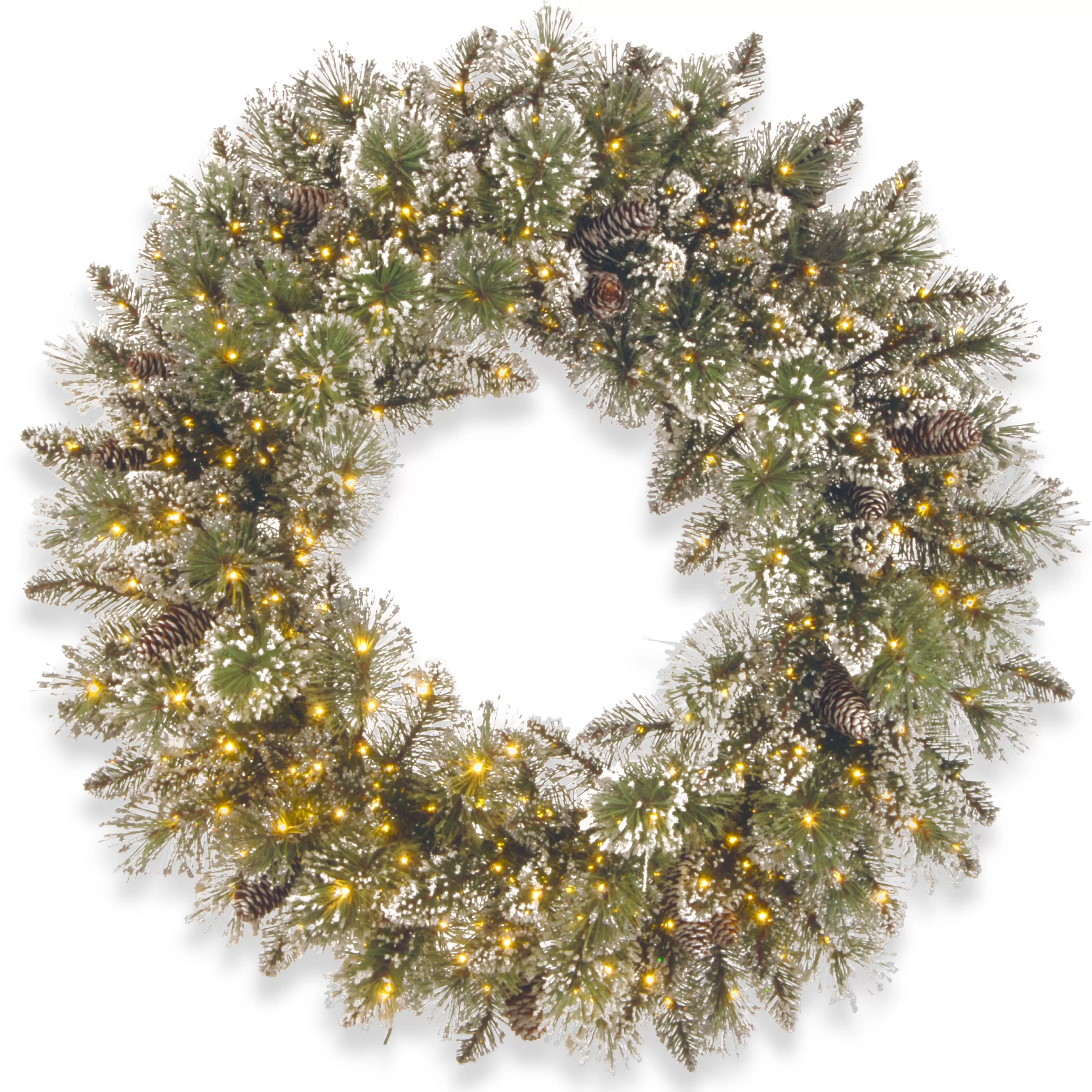 30″(76Cm) Glittery Bristle Pre-Lit Christmas Wreath With Pine Cones & 400 Warm White Led Infinity Lights*Christmas Land Hot