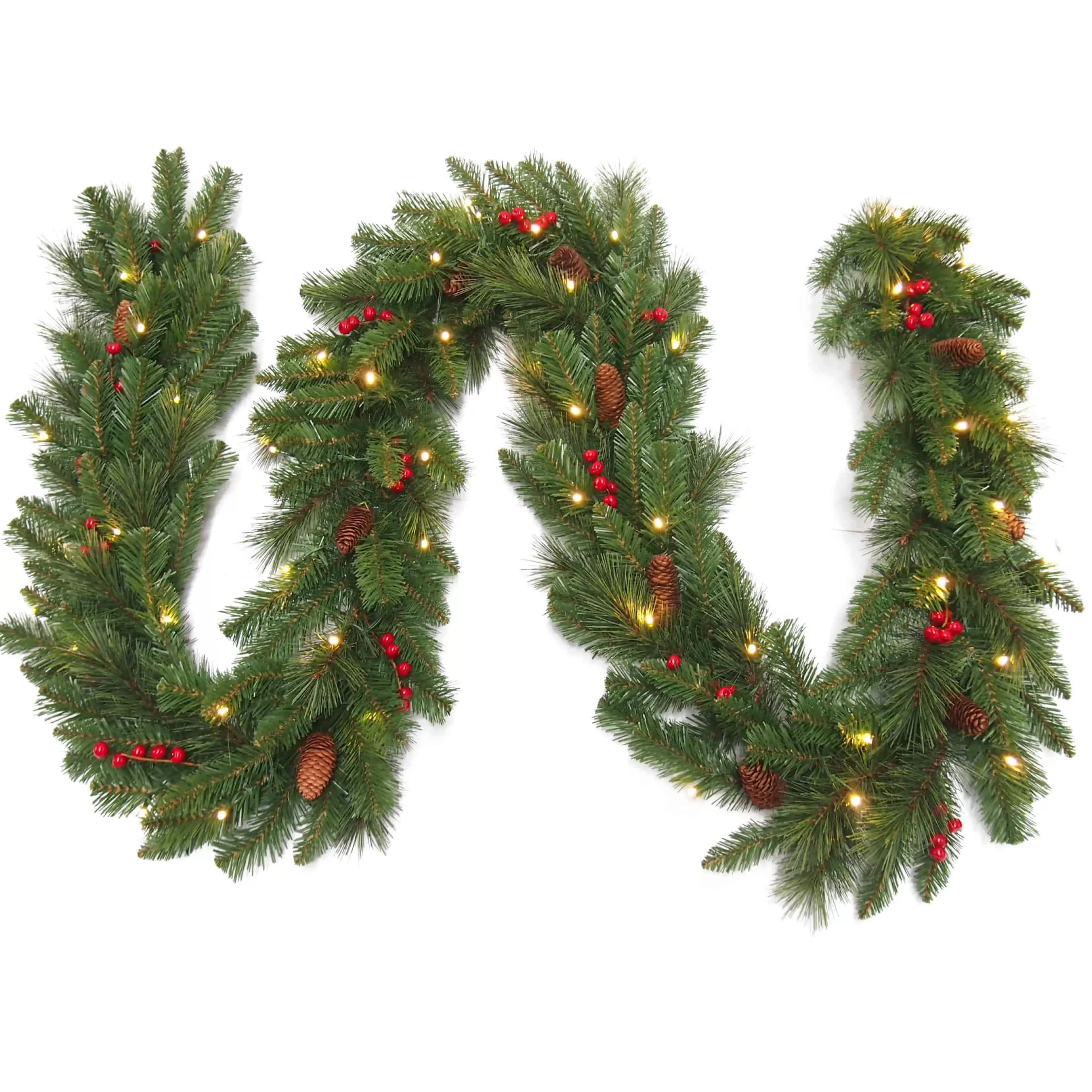 9Ft Everyday Collection Pre-Lit Christmas Garland With Pine Cones & Red Berries*Christmas Land Hot
