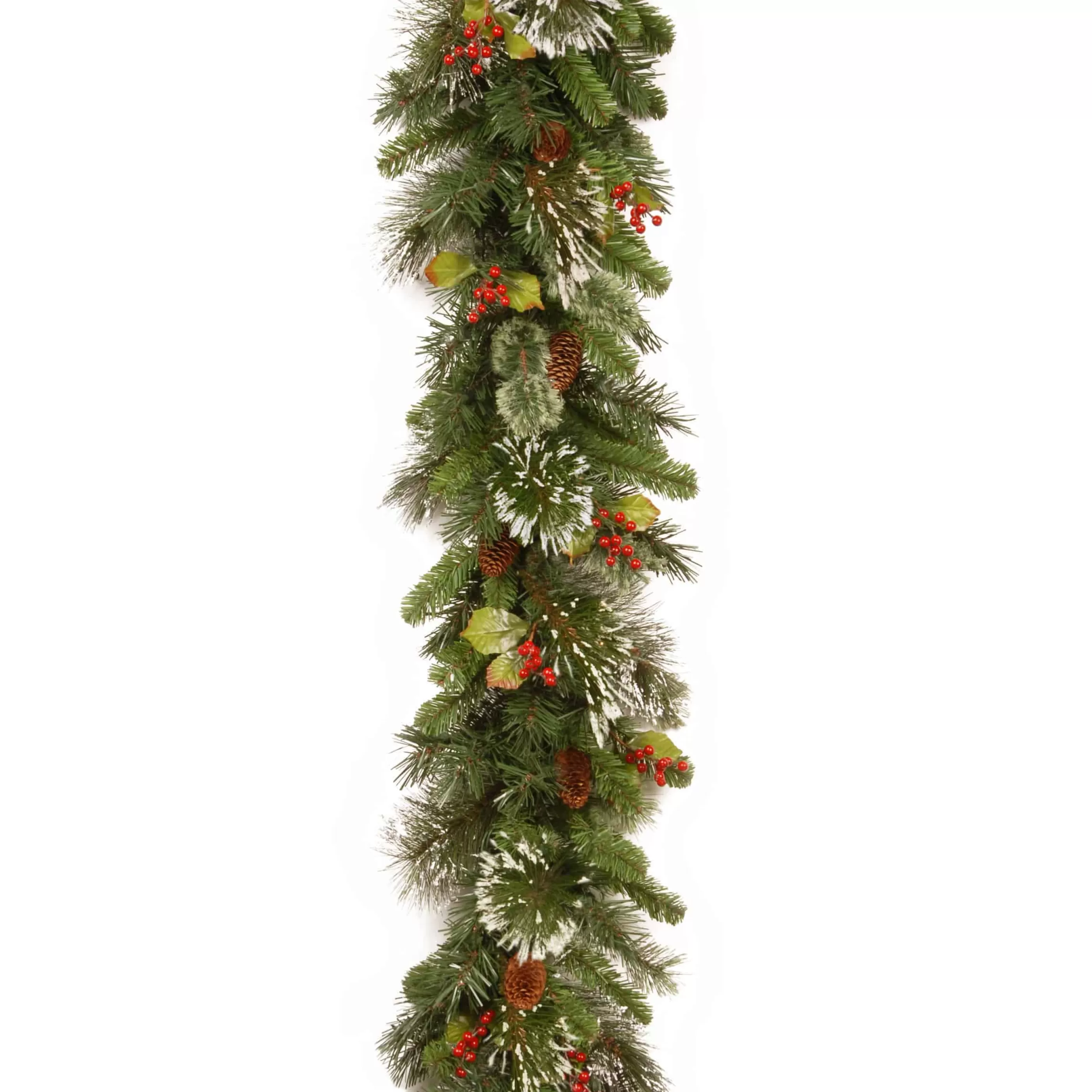 9Ft Wintry Pine Garland With Cones, Red Berries And Snowflakes*Christmas Land Shop