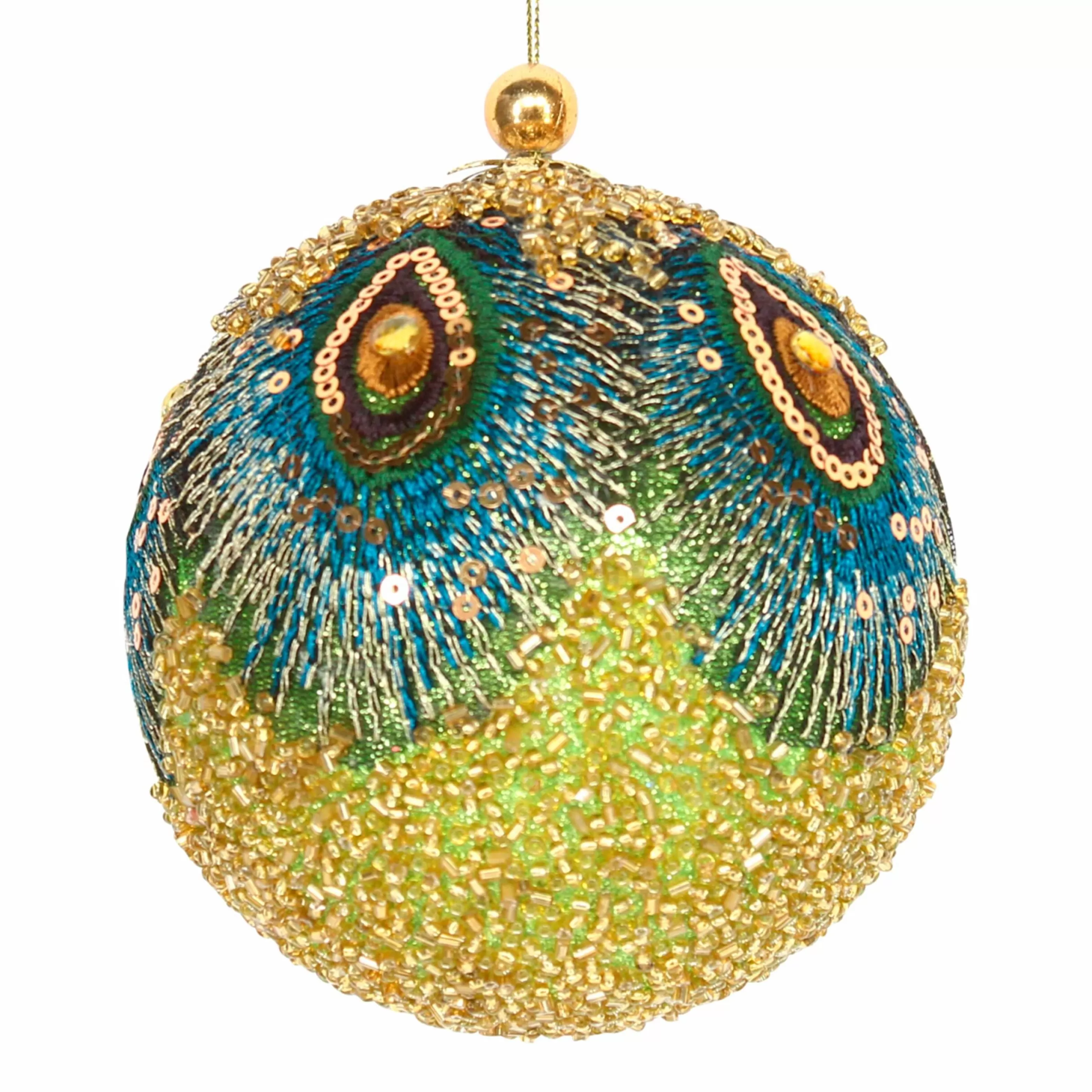Beaded Ball With Fabric Peacock Feather Decoration*Christmas Land Flash Sale